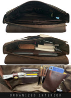 Genuine Buffalo Leather Messenger Bag (Mulberry) organized interior compartments