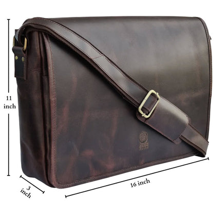 Genuine Buffalo Leather Messenger Bag (Mulberry) size 16 x 11 x 3 inches