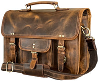 Genuine Buffalo Leather Convertible 16" Rustic Briefcase