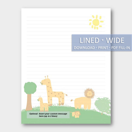 (Digital) Printable Stationery Paper - Animals C. Wide Ruled Cassia PDF peglala-com.myshopify.com PEGlala.com