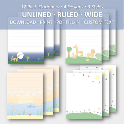 (Digital) Printable Stationery Paper Bundle - Paradise Bundle 12 (ABC) Unlined-College-Wide Cassia PDF peglala-com.myshopify.com PEGlala.com